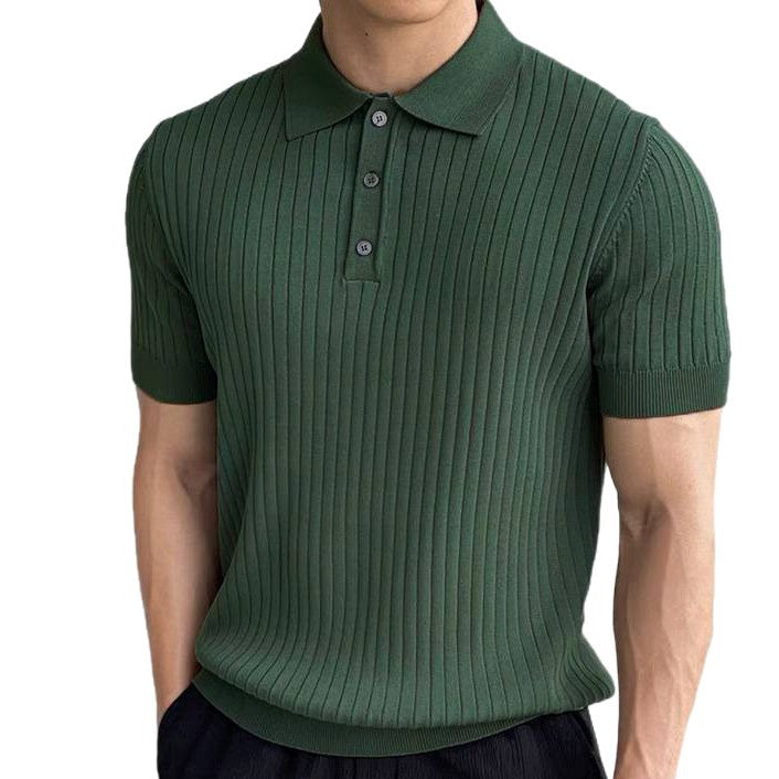 Men's Elegant Short Sleeve Knitted Polo Shirt with Ribbed Structure Mune Fashion