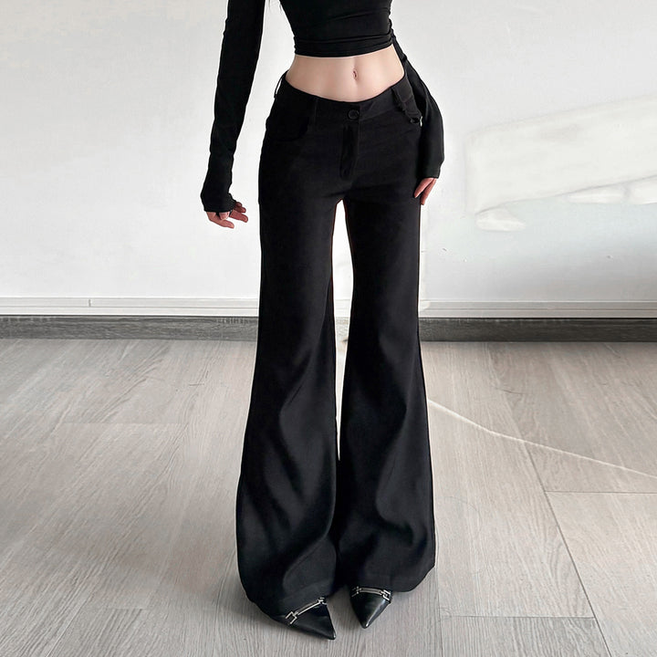 Women Shaping High-Waist Flared Pants with Concealed Zipper and Belt Loops Mune Fashion