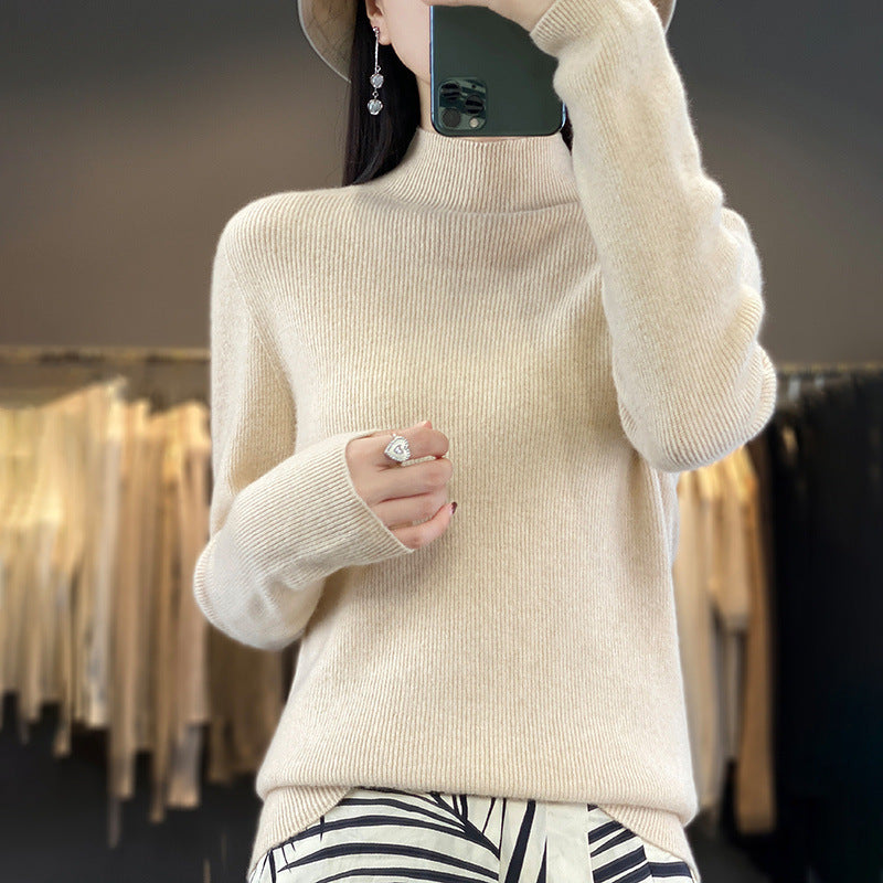Women's Premium Fine Knit Mock Neck Sweater with Extra Long Sleeve Cuffs and Fine Ribbed Texture Mune Fashion
