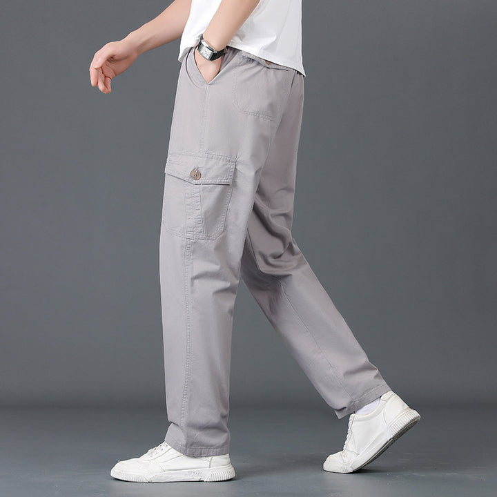 Men's Lightweight Cotton Utility Cargo Pants with Elastic Waistband and Straight Leg Mune Fashion