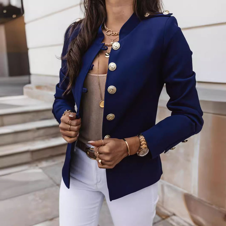Women's military blazer with stand-up collar and decorative gold buttons Mune Fashion