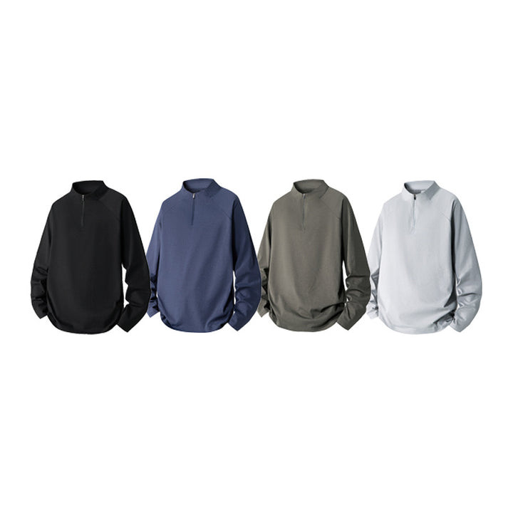 Men's Minimalist Half-Zip Sweatshirt with Technical Jersey and Extended Hem Mune Fashion
