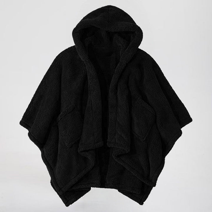 Women's Hooded Poncho made of Teddy Fleece with Applied Pockets Mune Fashion