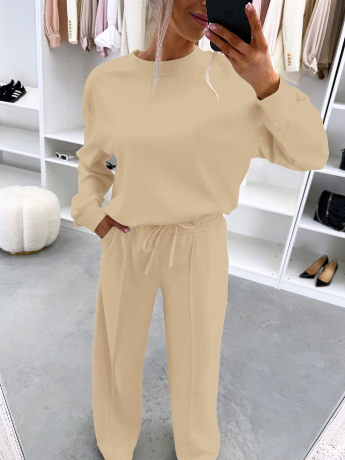 Women's Casual Loungewear Set with Oversize Batwing Sweater and Wide Jersey Pants Mune Fashion