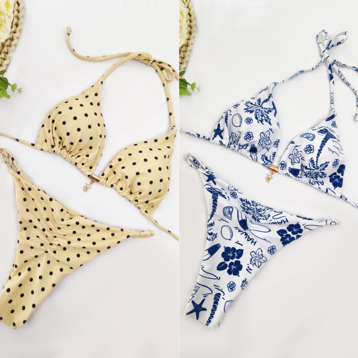 Women's bikini set with sophisticated polka dot design and adjustable halter Mune Fashion