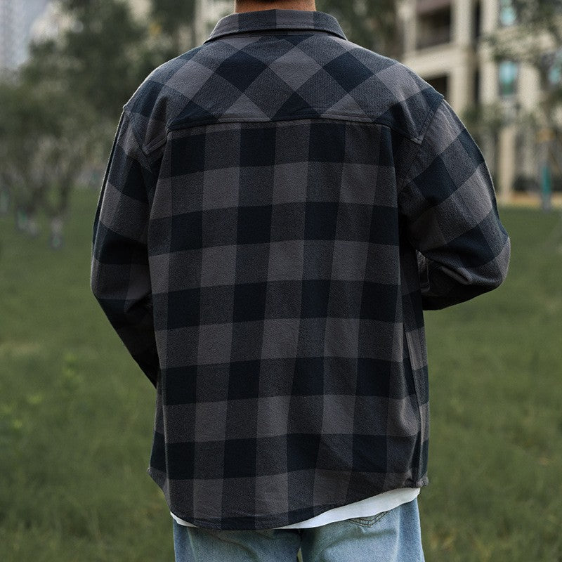 Men's Checkered Shirt Jacket with Two Chest Pockets Mune Fashion