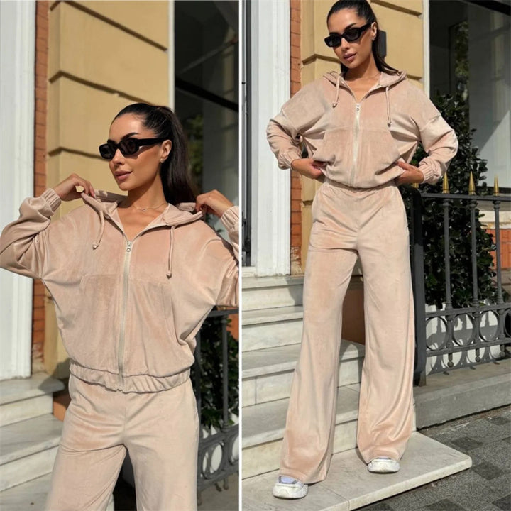 Women's Velour Zip Hoodie with Marlene Jogging Pants Lounge Set Mune Fashion