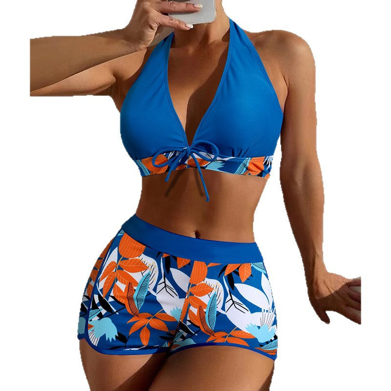 Ladies Sporty Crop Top Bikini Set with Floral Print Mune Fashion