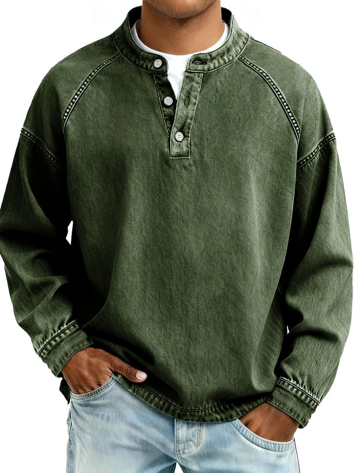 Men's faded Henley shirt with stand-up collar, loose fit and button placket Mune Fashion