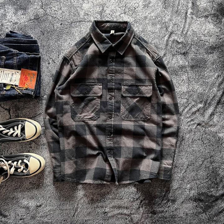 Men's Checked Shirt Jacket with Chest Pockets Mune Fashion