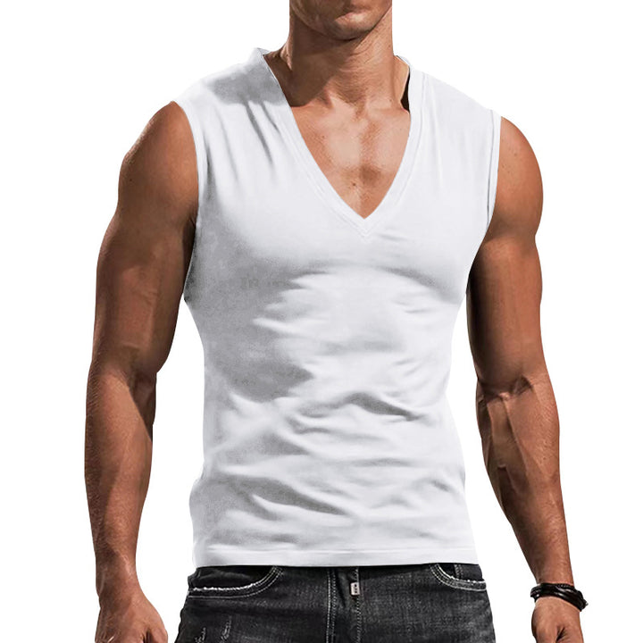 Men's fitted tank top with deep V-neck and stretch cotton blend Mune Fashion