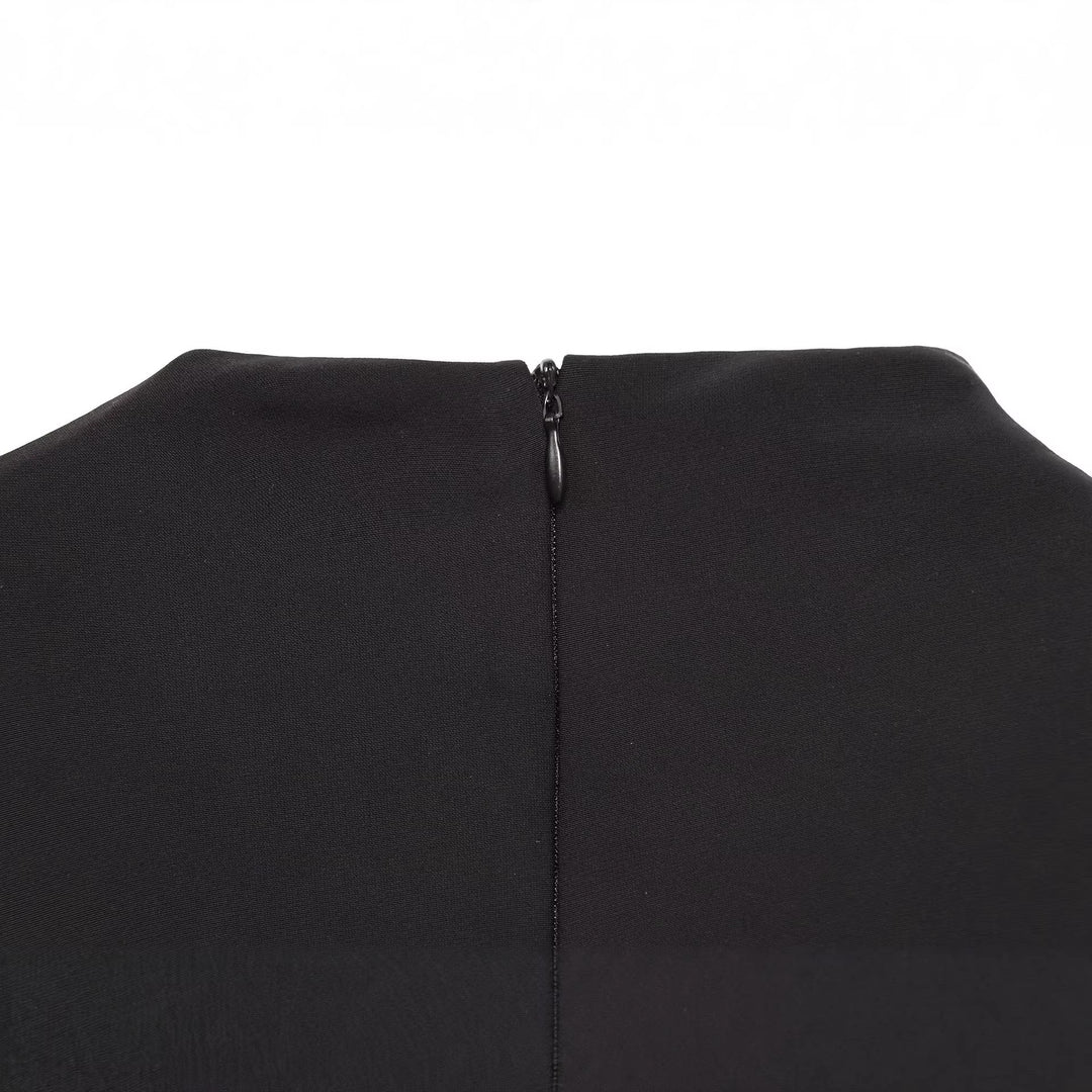 Women's Fitted Mini Dress with Draped Stand Collar Mune Fashion
