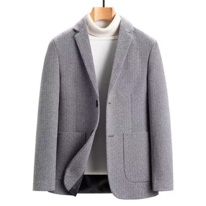 Men's Single-Breasted Wool Blend Blazer in Herringbone Look with Unlined Construction Mune Fashion