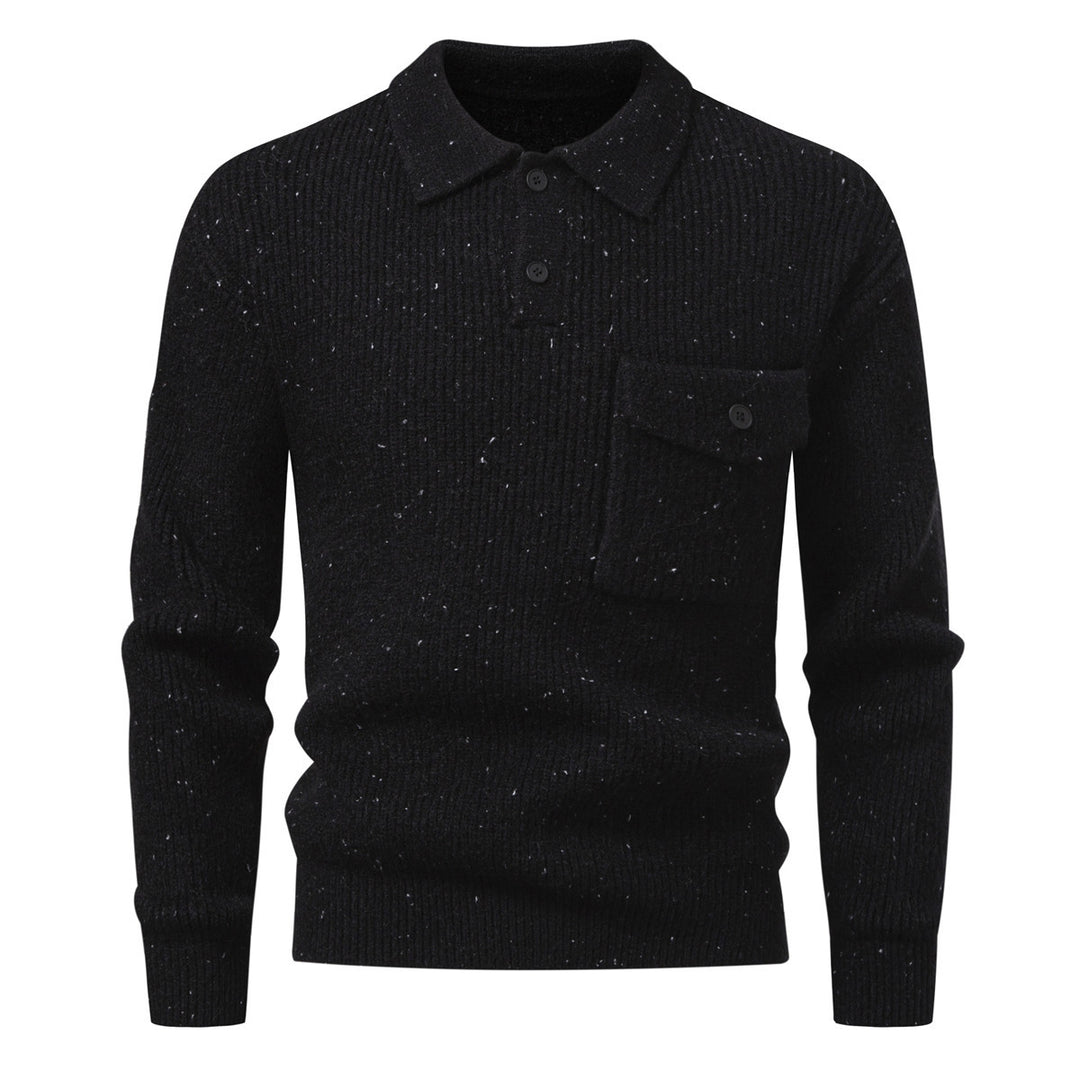 Men's ribbed knit polo collar sweater with patch chest pocket Mune Fashion