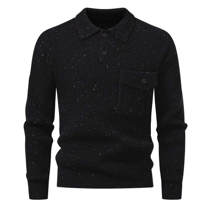 Men's ribbed knit polo collar sweater with patch chest pocket Mune Fashion