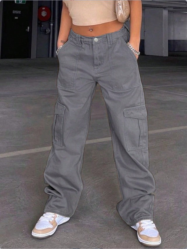 Women's wide cargo pants with high waist, patch flap pockets, and casual baggy fit Mune Fashion