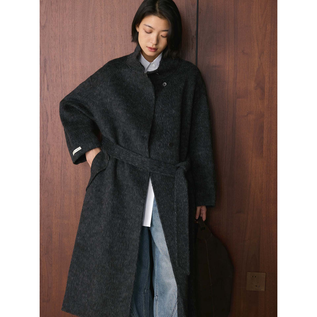 Women Oversized Wool Blend Coat with Asymmetrical Stand-Up Collar Mune Fashion