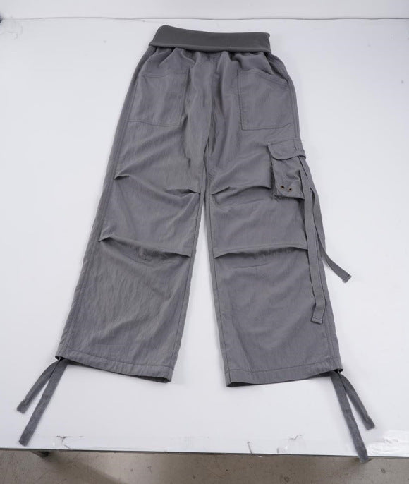 Women's Wide Cargo Pants with High Cuff, Utility Pocket and Drawstring Mune Fashion