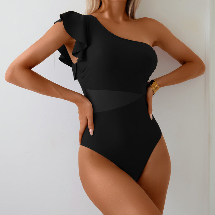 Women's One-Sided Swimsuit with Elegant Ruffle Mune Fashion