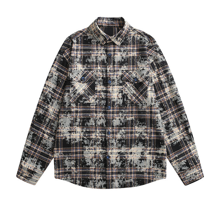 Women's Oversized Check Shirt Jacket with Vintage Effect and Breast Pockets Mune Fashion