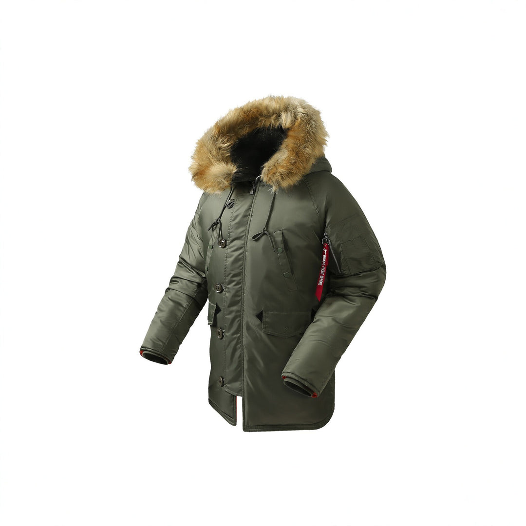Men's longer insulated parka with faux fur hood and thermal padding Mune Fashion