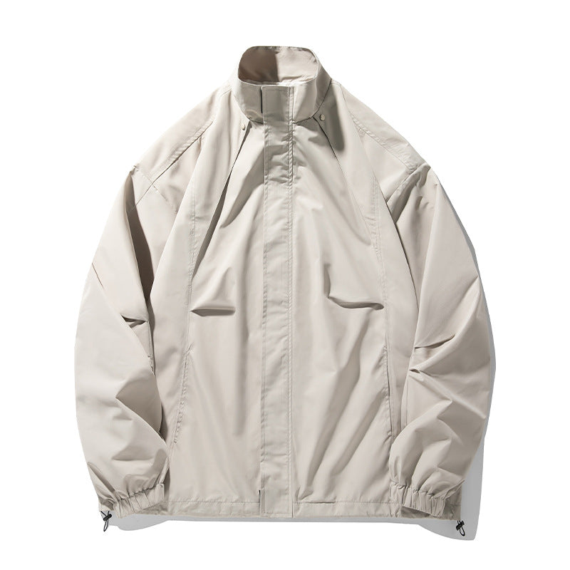 Unisex Lightweight Technical Windbreaker Jacket with Stand-up Collar, Concealed Zipper and Adjustable Hem Mune Fashion