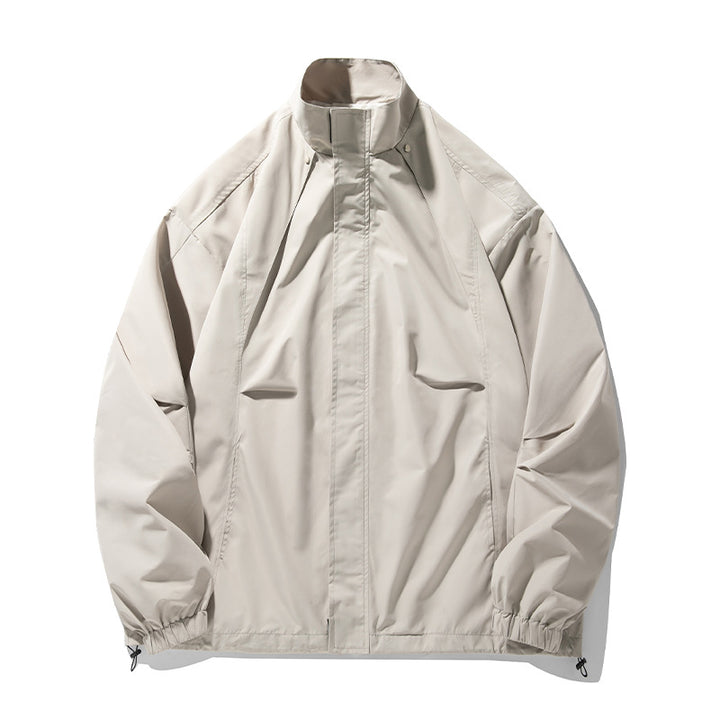 Unisex Lightweight Technical Windbreaker Jacket with Stand-up Collar, Concealed Zipper and Adjustable Hem Mune Fashion