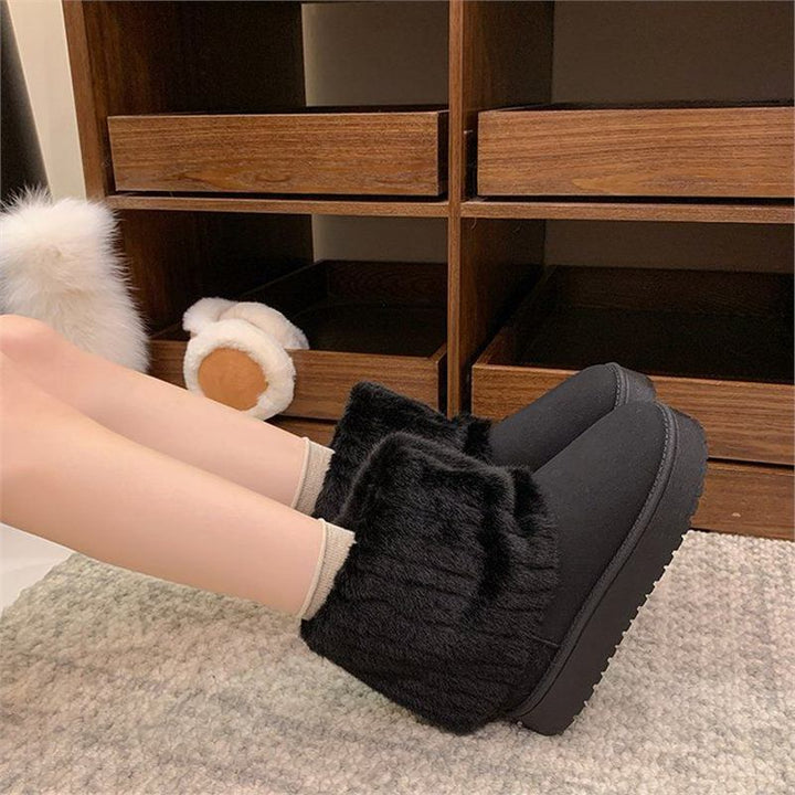 Women Warm Ankle Boots with Faux Fur Cuff and Platform Sole Mune Fashion