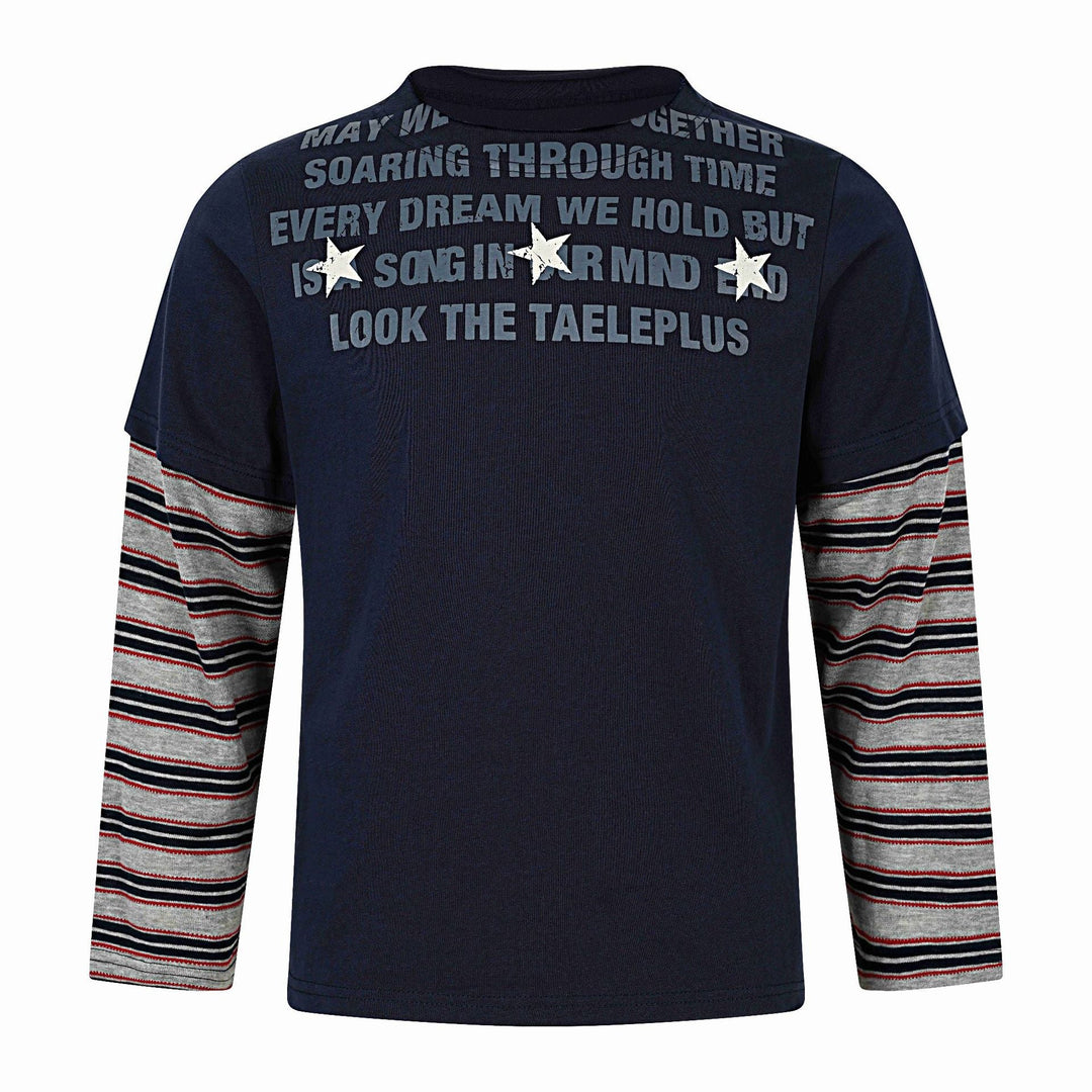 Men's Long Layering Long Sleeve with Star Application and Striped Under Sleeves Mune Fashion