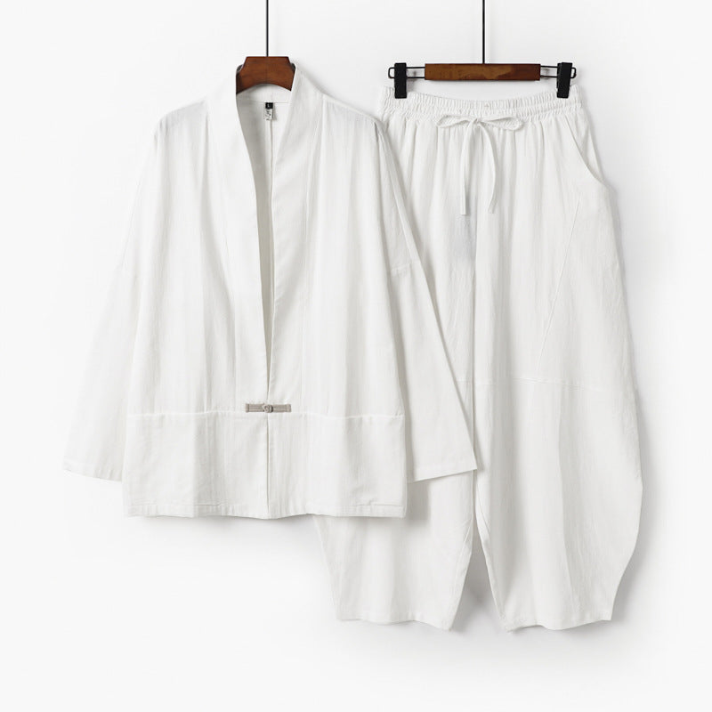 Men's Kimono Loungewear Set with Short Shawl Collar and Loose Harem Waist Pants Mune Fashion