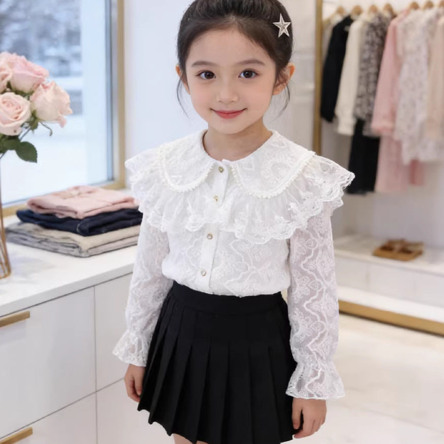 Girls lace blouse with romantic ruffled collar Mune Fashion