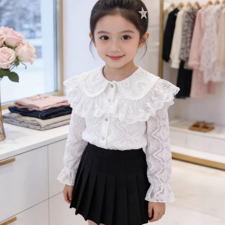 Girls lace blouse with romantic ruffled collar Mune Fashion