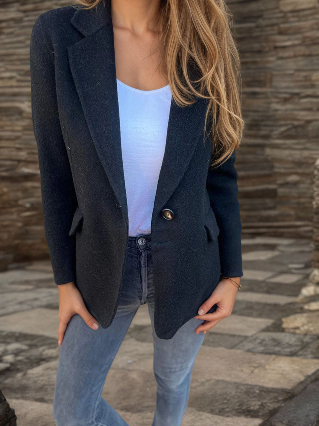 Women's tailored bouclé blazer with a notched lapel and single-button detail Drune