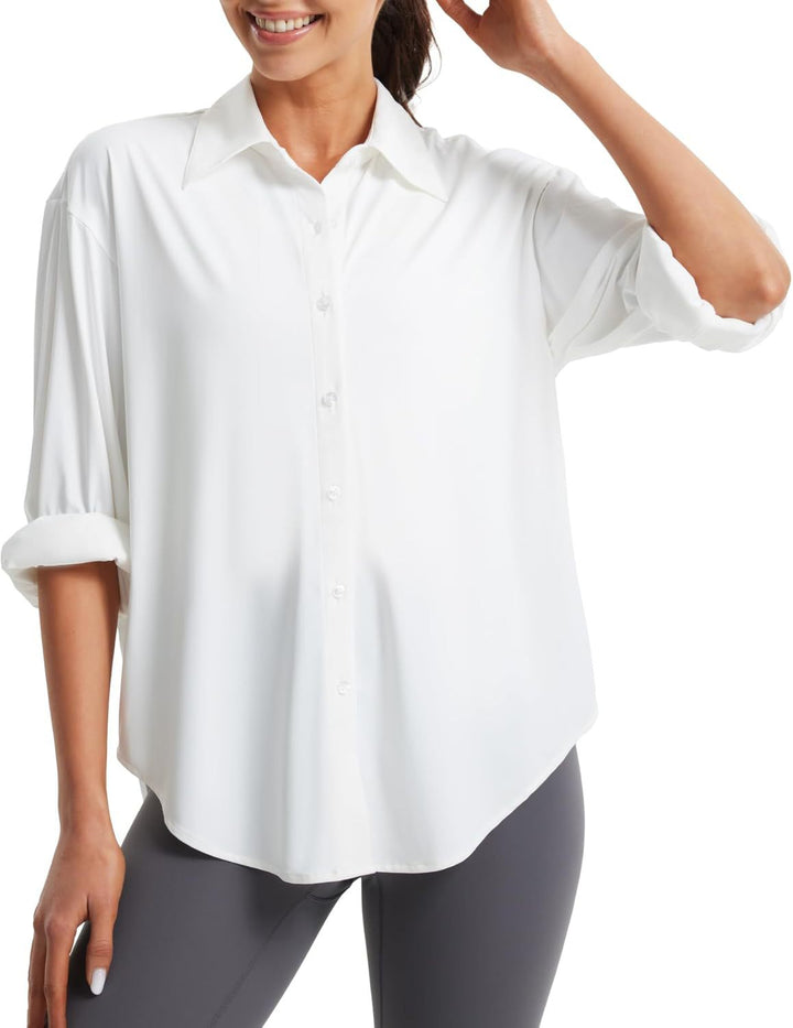 Women Oversize Blouse from Stretch Microfiber with Shirt Collar Mune Fashion