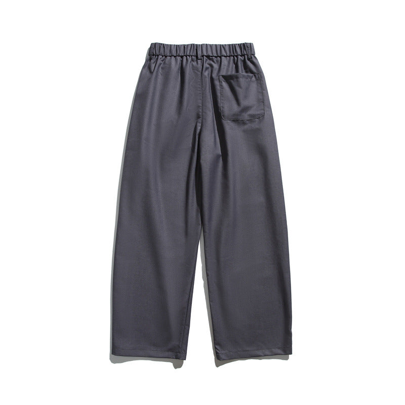 Men's Loose-Fit Pleated Cropped Pants with Elastic Waistband and Crease