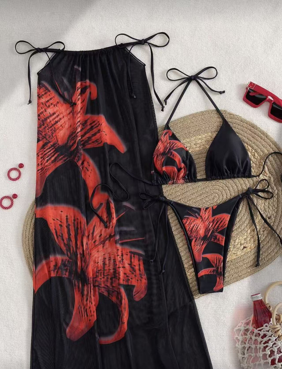Women's bikini set with elegant wrap skirt and floral design Mune Fashion