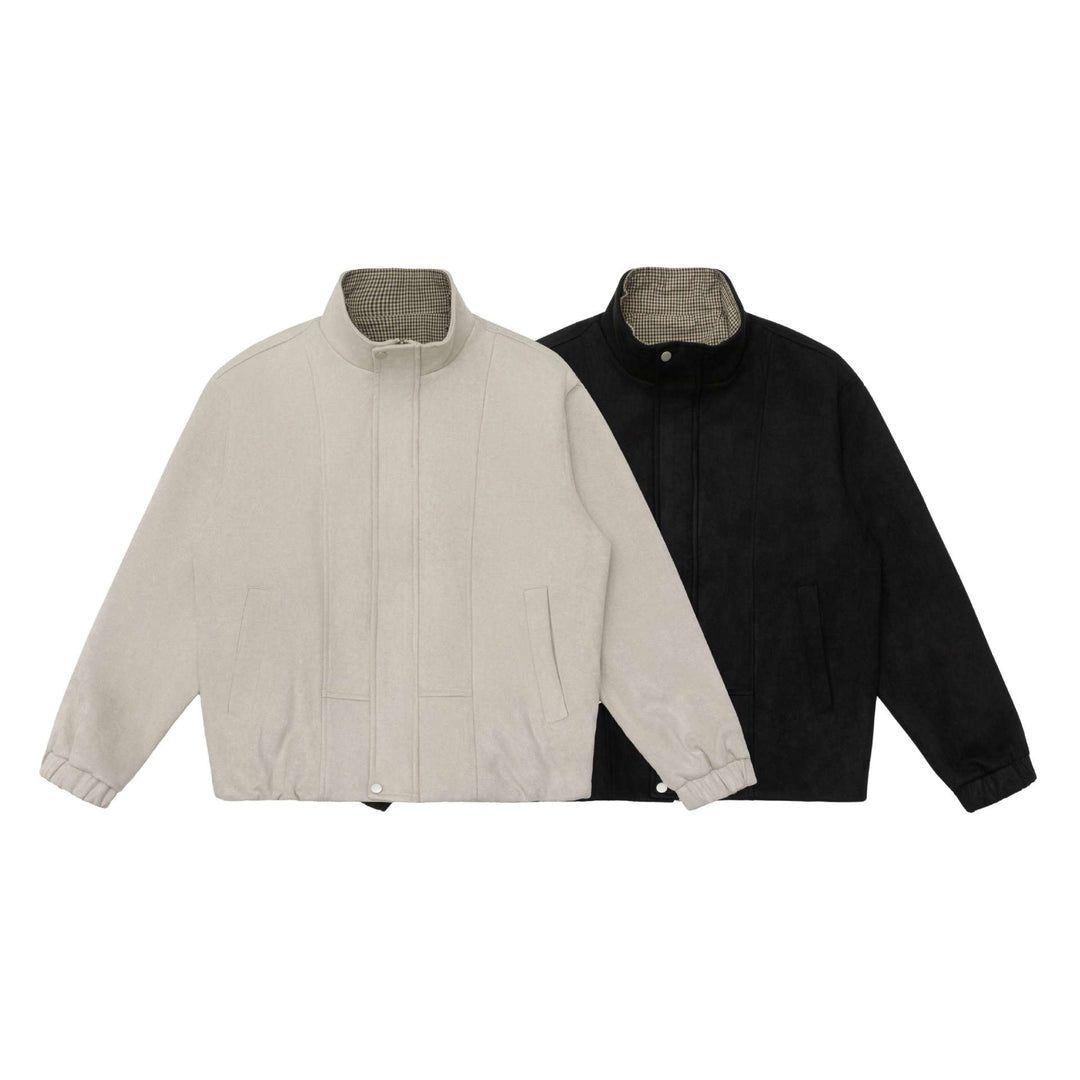 Men's short jacket in a boxy cut with a high stand-up collar and hidden zipper placket Mune Fashion