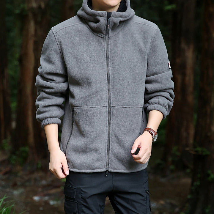 Men's fleece hooded jacket for outdoor with thermal lining, windproof surface and zip pockets Mune Fashion