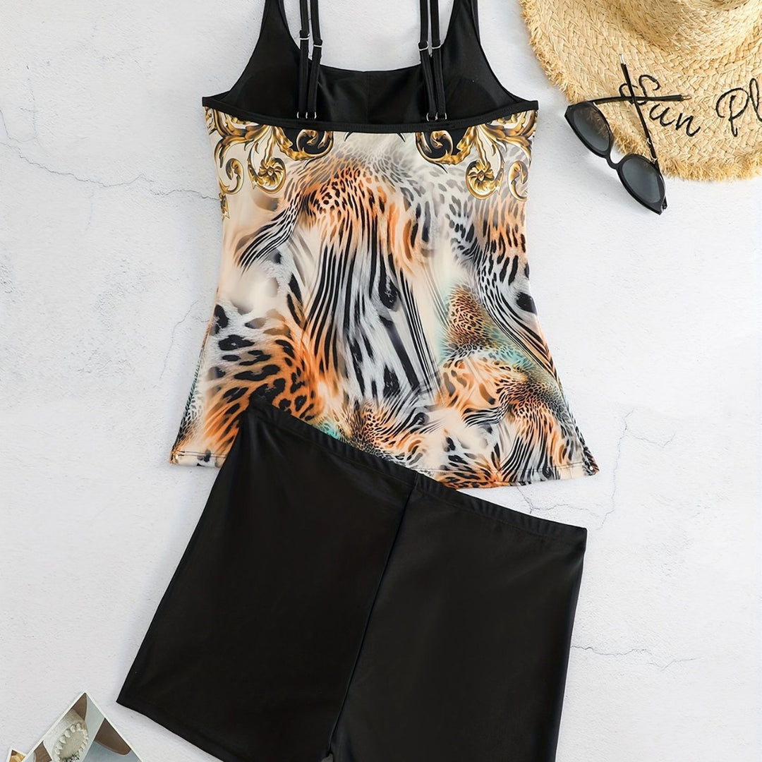 Ladies sporty tankini set with fashionable animal print and boxer shorts Mune Fashion