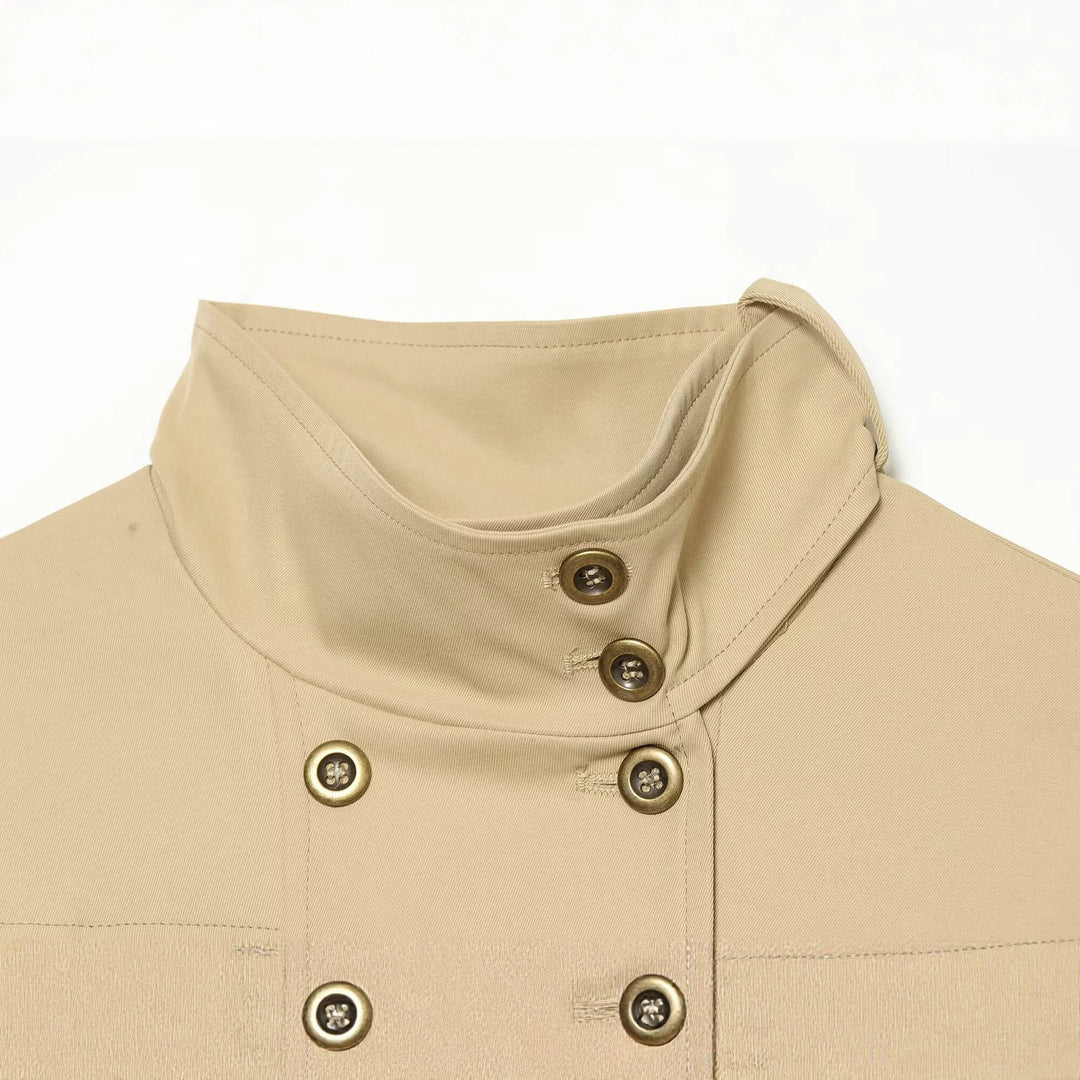 Women's Short Utility-Style Blouson with High Stand Collar and Double-Breasted Button Placket Drune