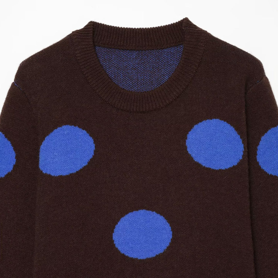 Women's fine knit round neck pullover with oversized dot pattern Mune Fashion