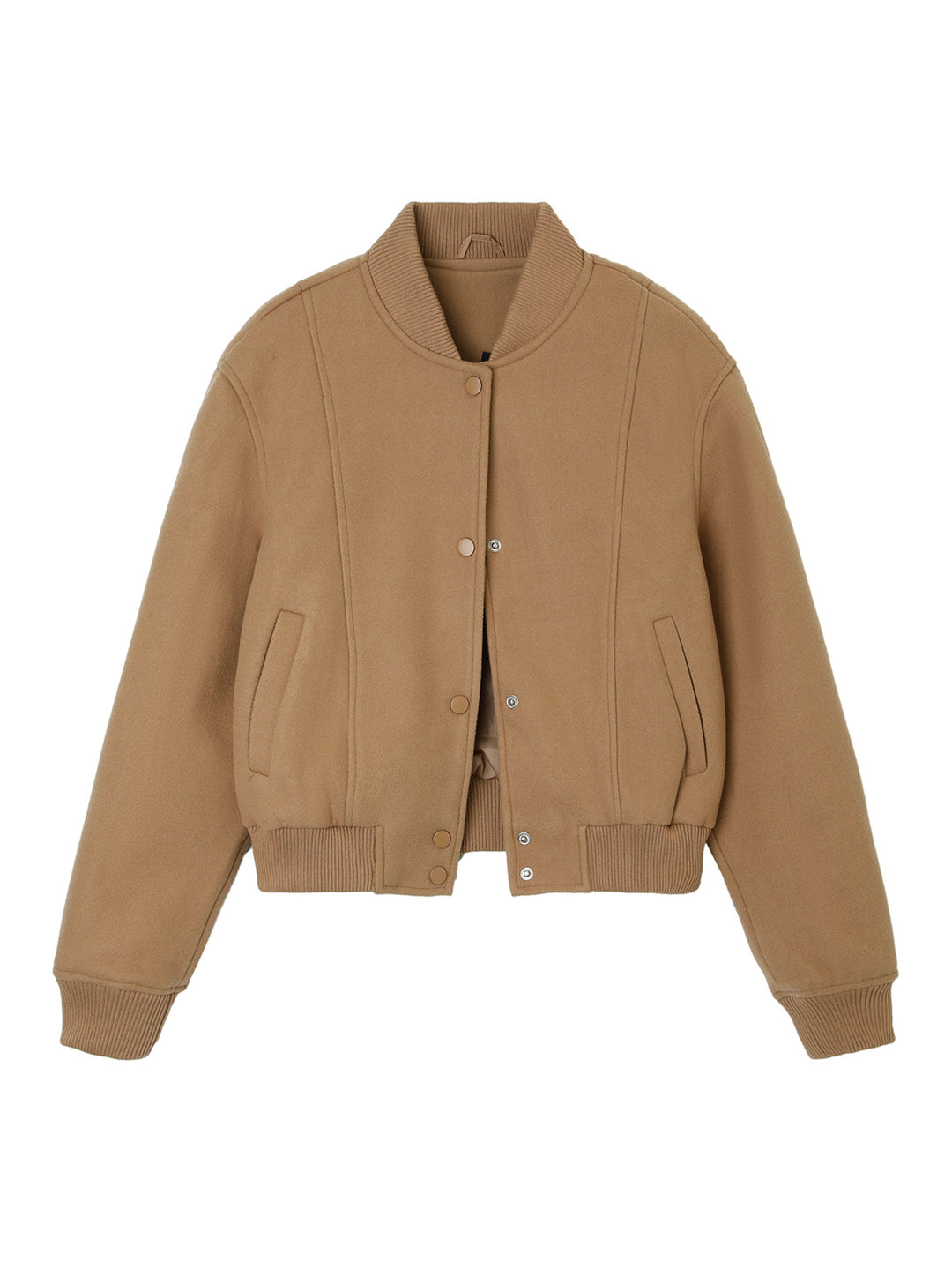 Ladies short-cut wool bomber jacket with ribbed cuffs and snap button placket Mune Fashion