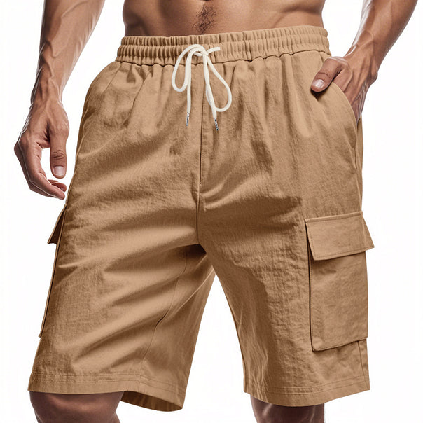 Men's technical cargo shorts with elastic drawstring waistband, secure flap pockets, and quick-drying functional material Mune Fashion