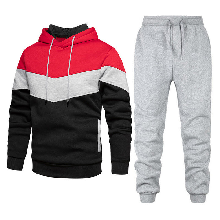 Men's Nano Athleisure Set with Chevron Hood, Fleece-Lined Pullover, and Slim-Fit Jogging Pants Mune Fashion