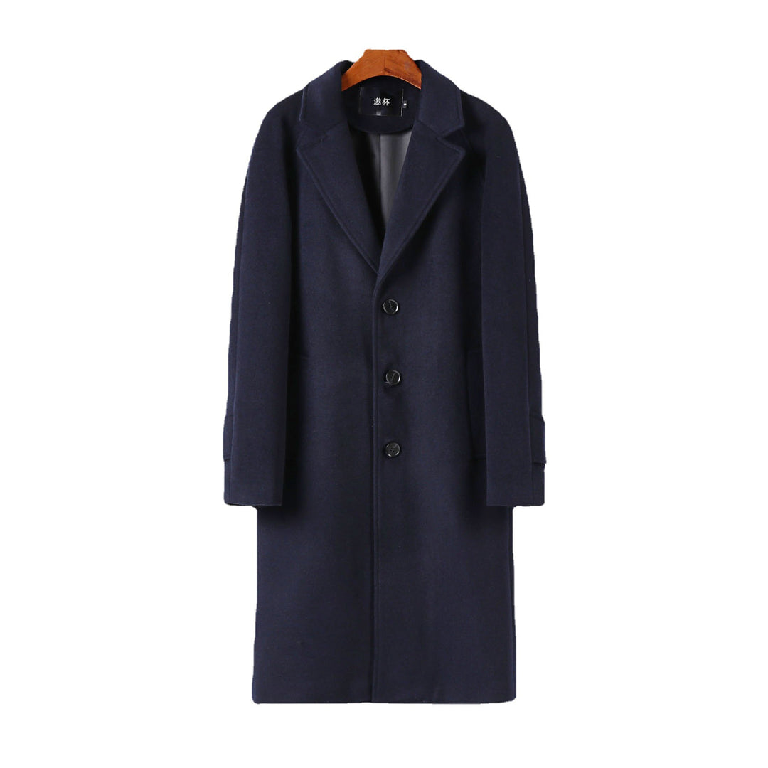 Men's Maxi Length Wool Coat with Clean Cut, Narrow Lapel and Concealed Lining Mune Fashion