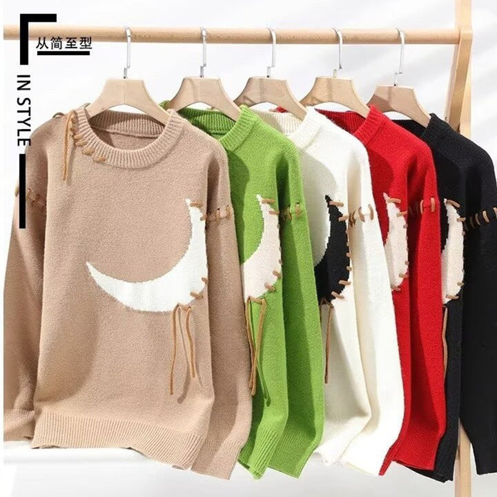 Women's Cozy Crew Neck Sweater with Creative Details Mune Fashion