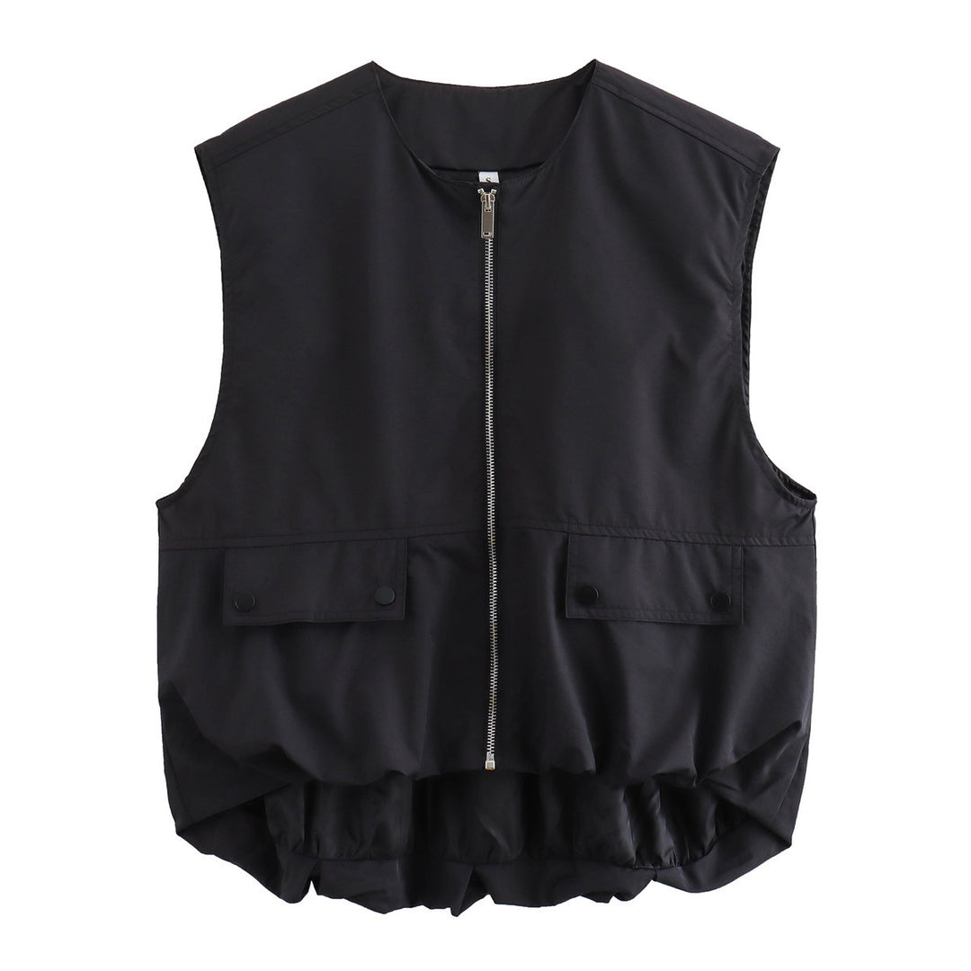 Women's light Travel-Utility vest with full zip, patch snap-button pockets and elastic high-low hem Mune Fashion