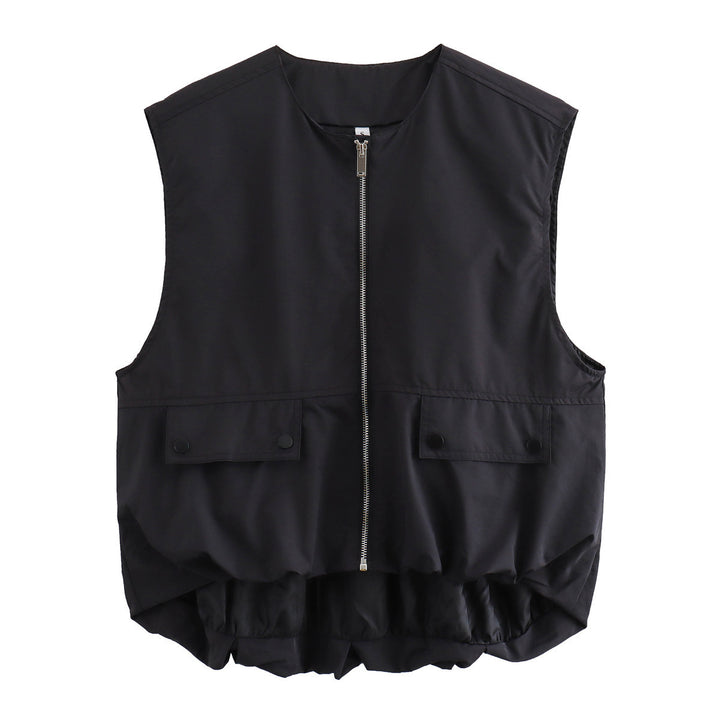 Women's light Travel-Utility vest with full zip, patch snap-button pockets and elastic high-low hem Mune Fashion