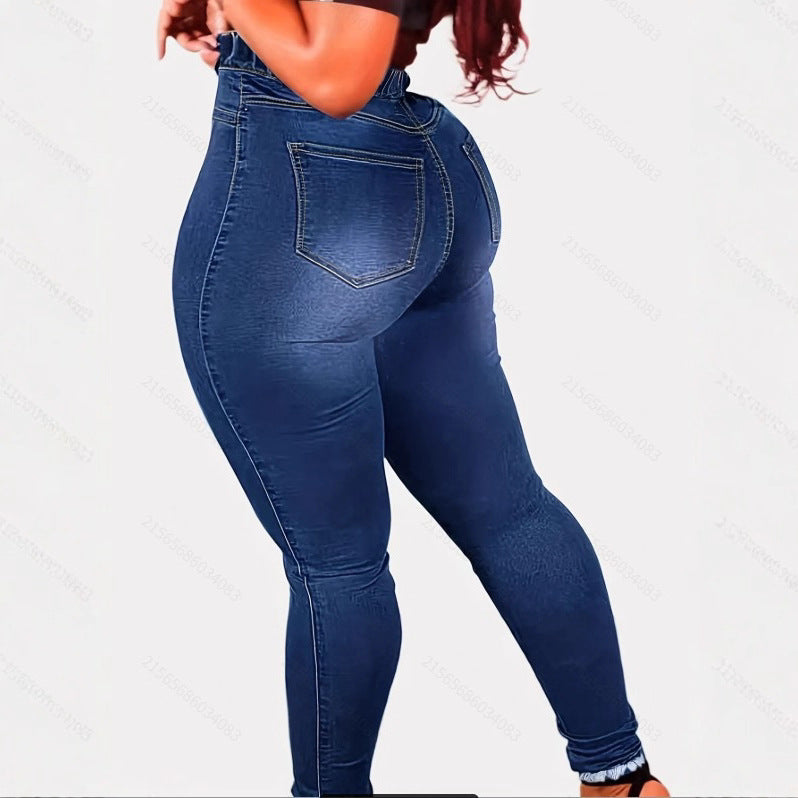 Women's High-Waist Sculpting Jeggings in Denim Look with Elastic Drawstring Waistband Mune Fashion