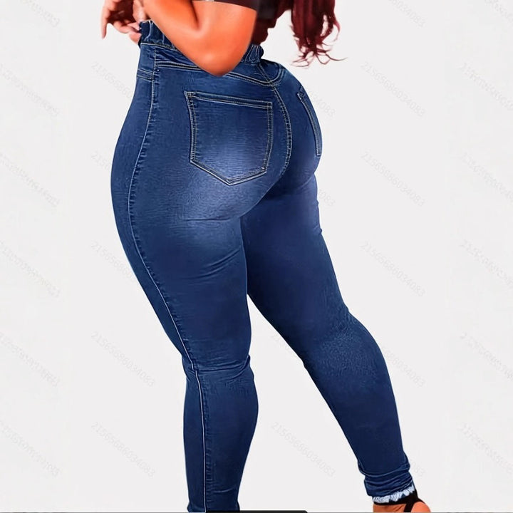Women's High-Waist Sculpting Jeggings in Denim Look with Elastic Drawstring Waistband Mune Fashion